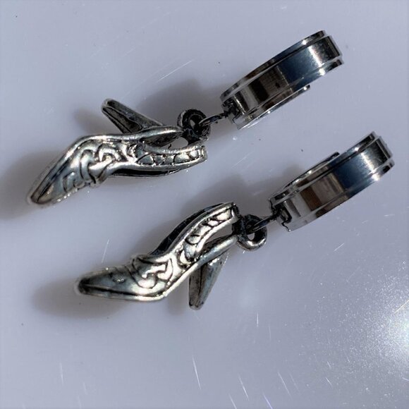 Silver Shoe Charm Huggie Earrings - Picture 5 of 7